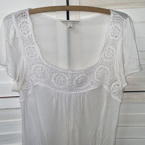 BANANA REPUBLIC Women’s White Knit Blouse Top Crochet Bodice Small - Picture 2 of 3